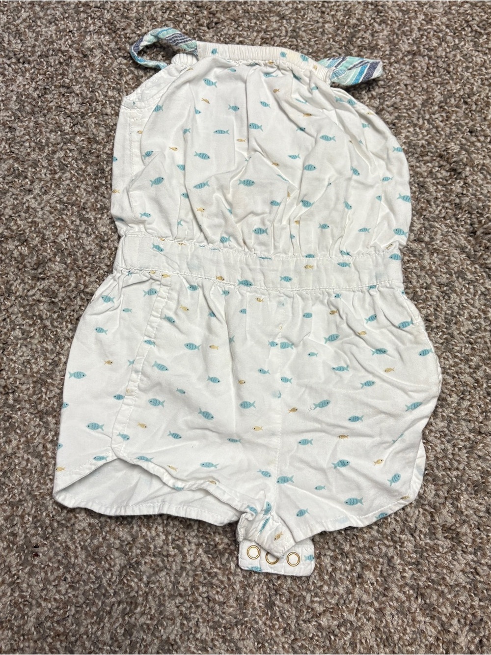 Cynthia Rowley White Romper with Teal & Yellow Fish Print